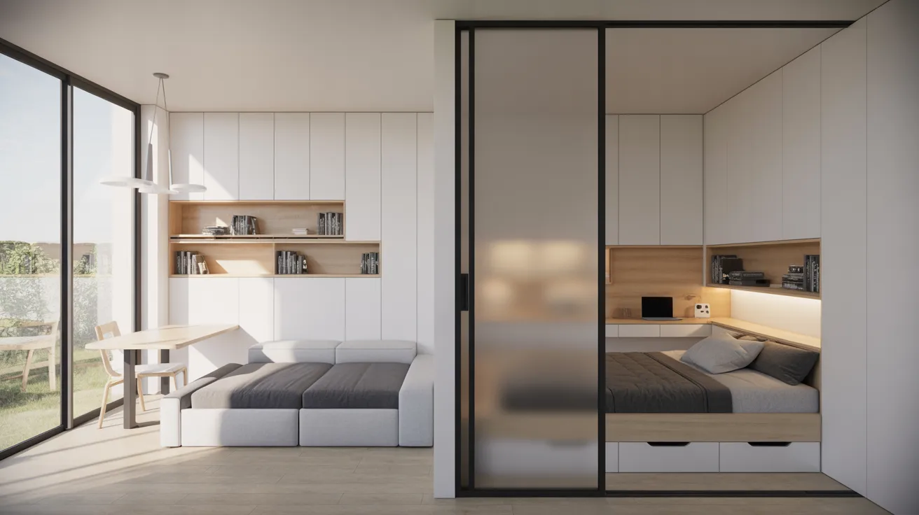 A cozy bedroom featuring a neatly made bed and a desk with a chair, creating a functional living space.