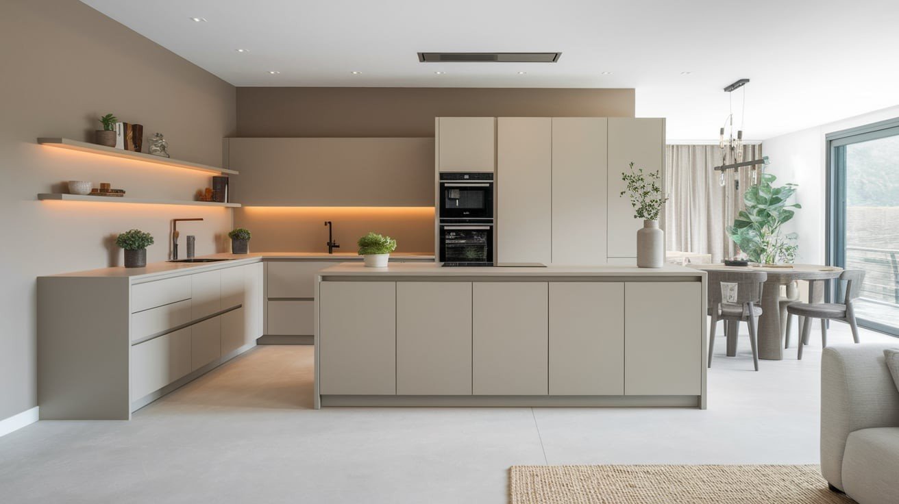 Full Greige Kitchen with Matching Walls and Cabinets