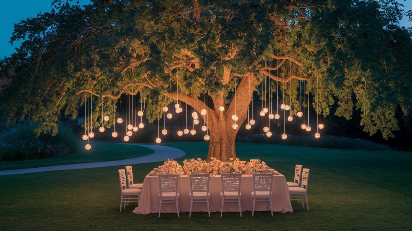 Install Tree Chandeliers or Hanging Light Globes