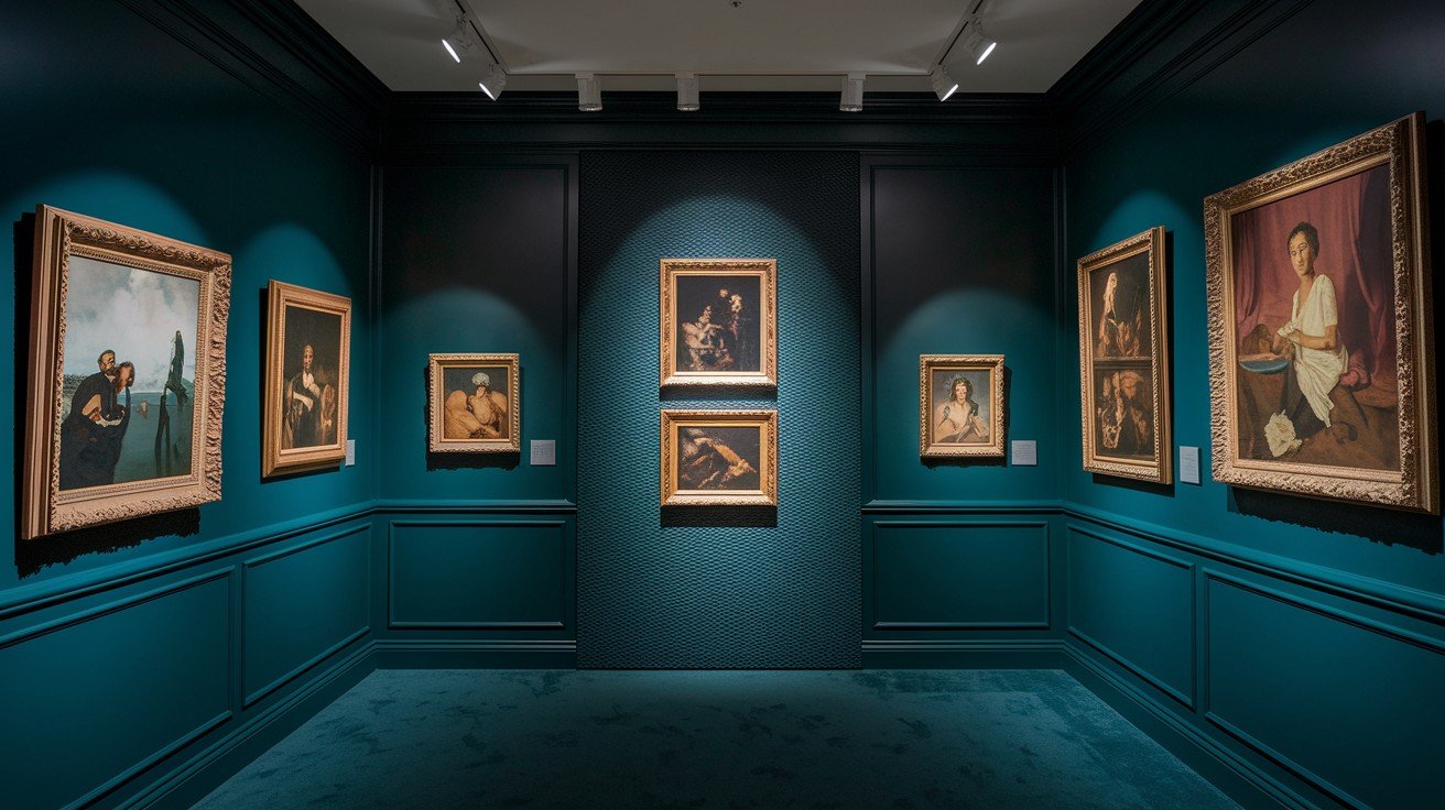 Art-Enhanced Dark Green Walls