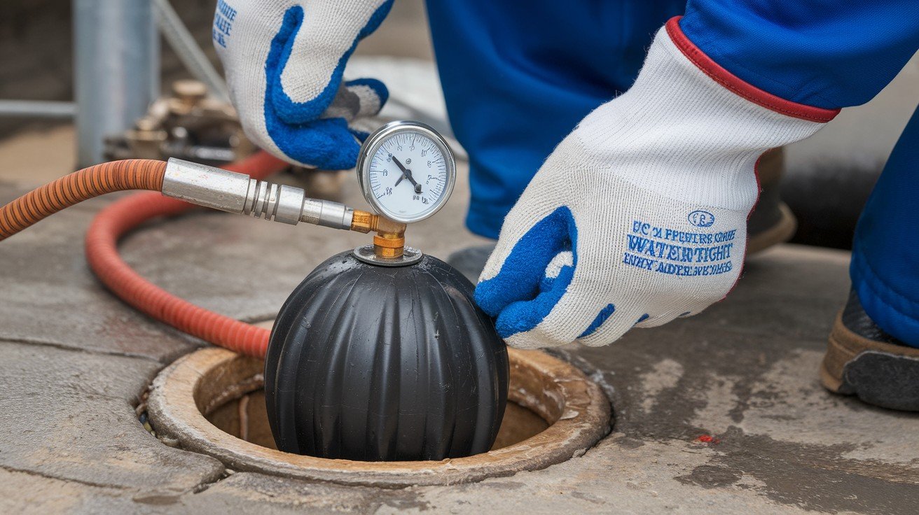 Blocking off the Sewer Line with an Inflatable Test Ball 