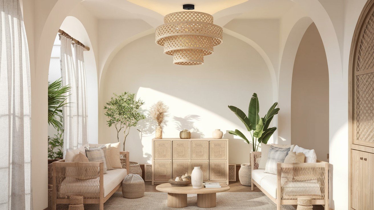 Copa Tiered Natural Rattan Flush Mount 