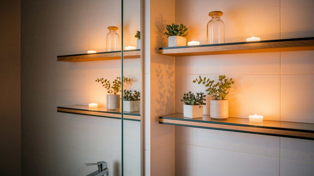 Floating Shelves with a Mirror