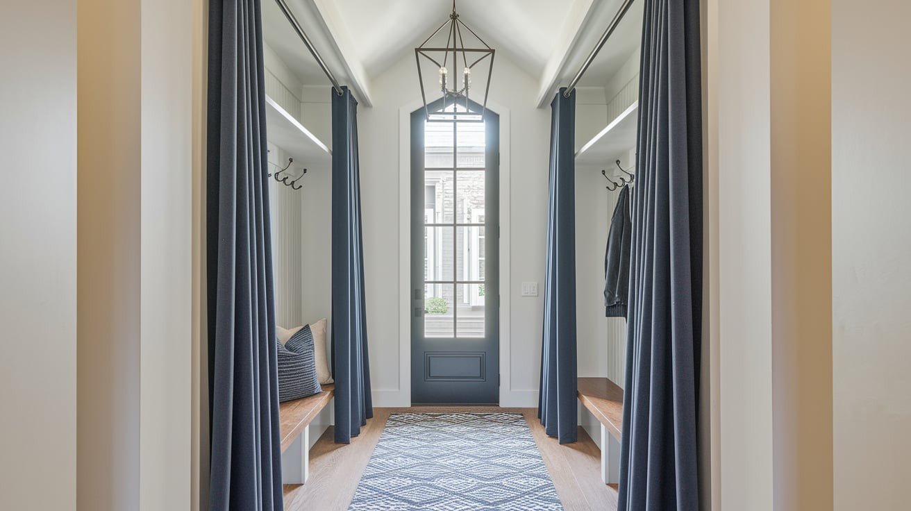 Floor-to-Ceiling Curtains for a Dramatic Entryway Closet