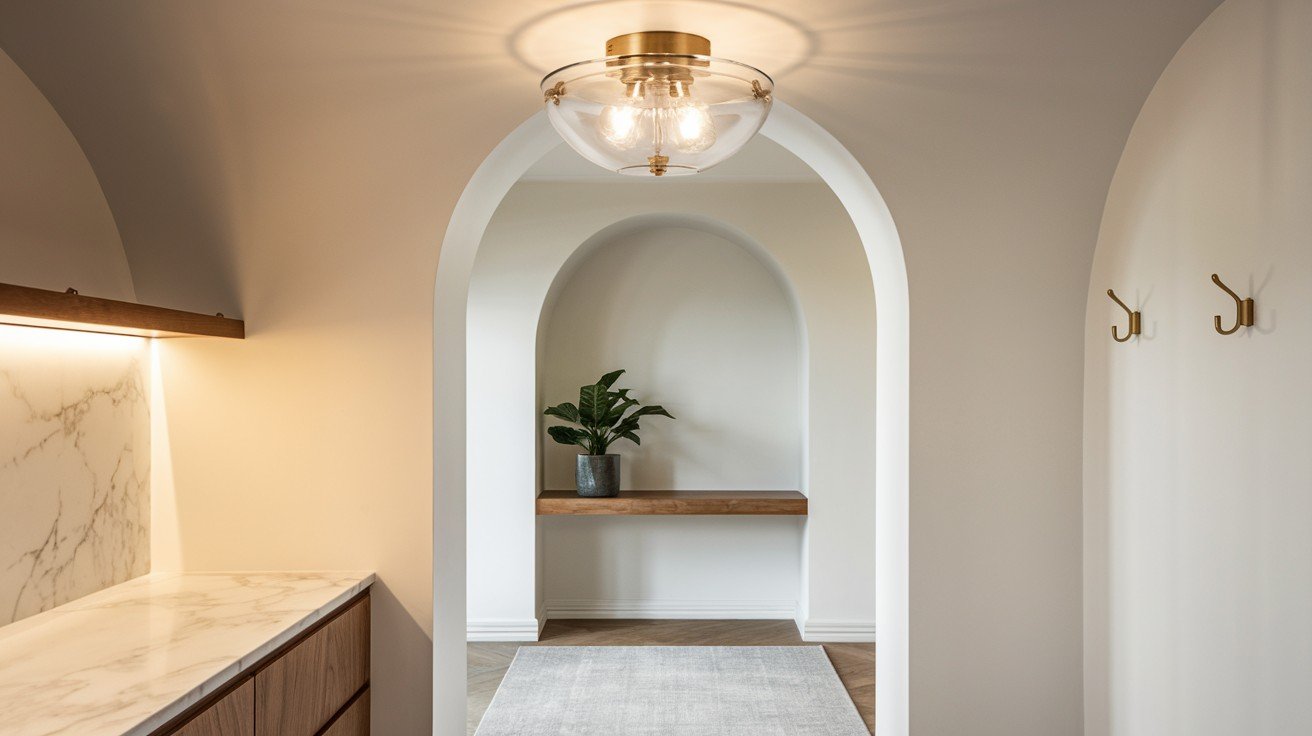 Glass Flush Mount with Gold Accents
