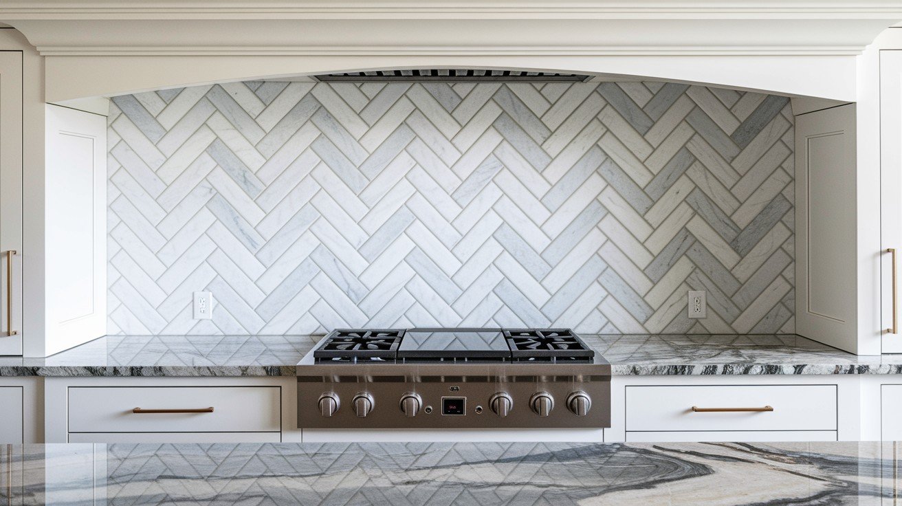 Herringbone Marble Backsplash