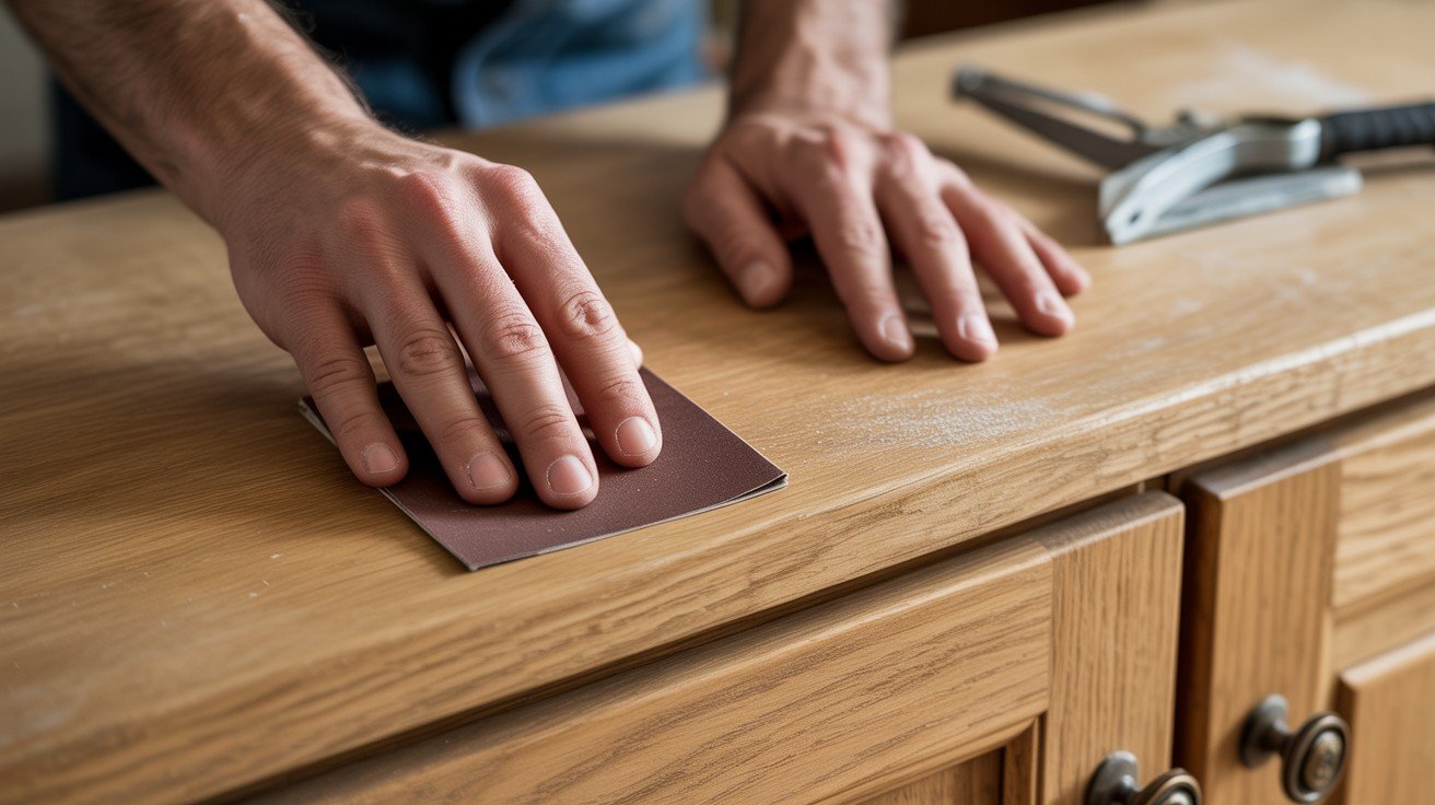 Light Sanding; Not to Remove Grain but to Prep Surface 