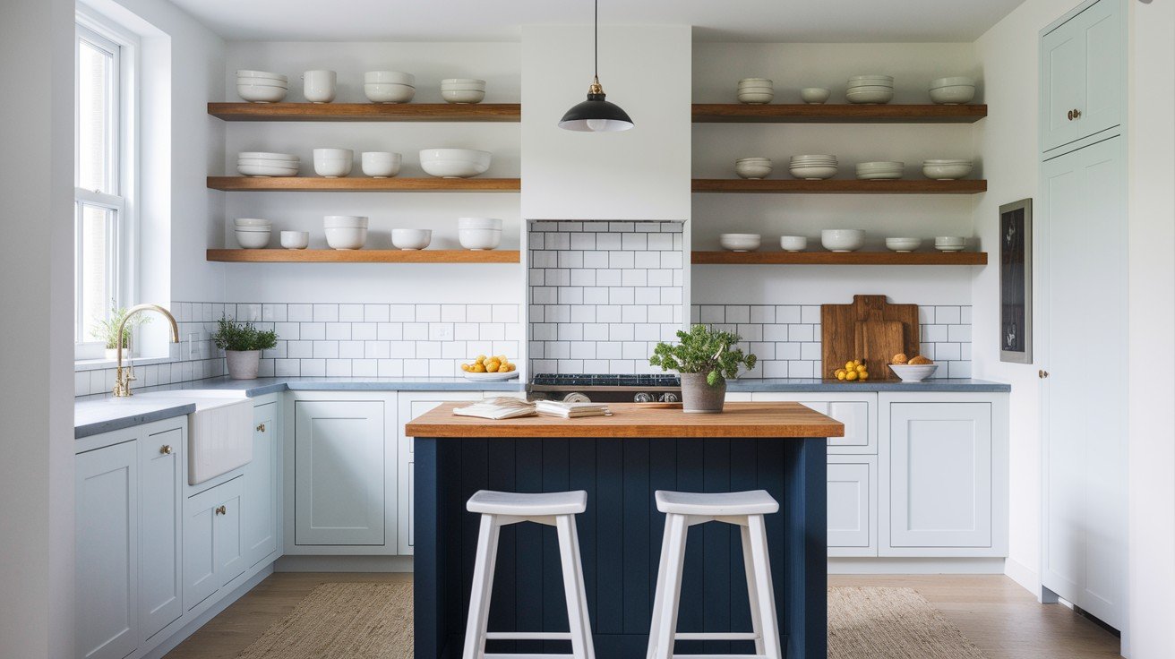 Open Shelving Above Navy Base