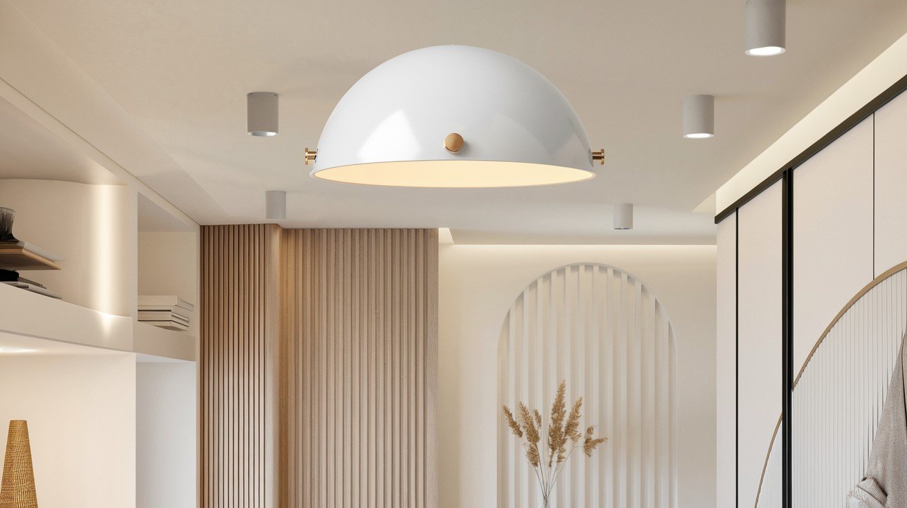 White Metal Dome Adjustable Semi-Flush