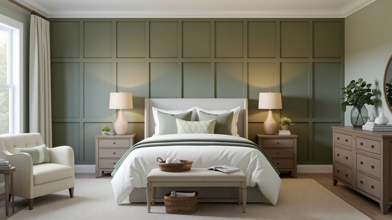 Wood Wainscoting Green Accent Wall