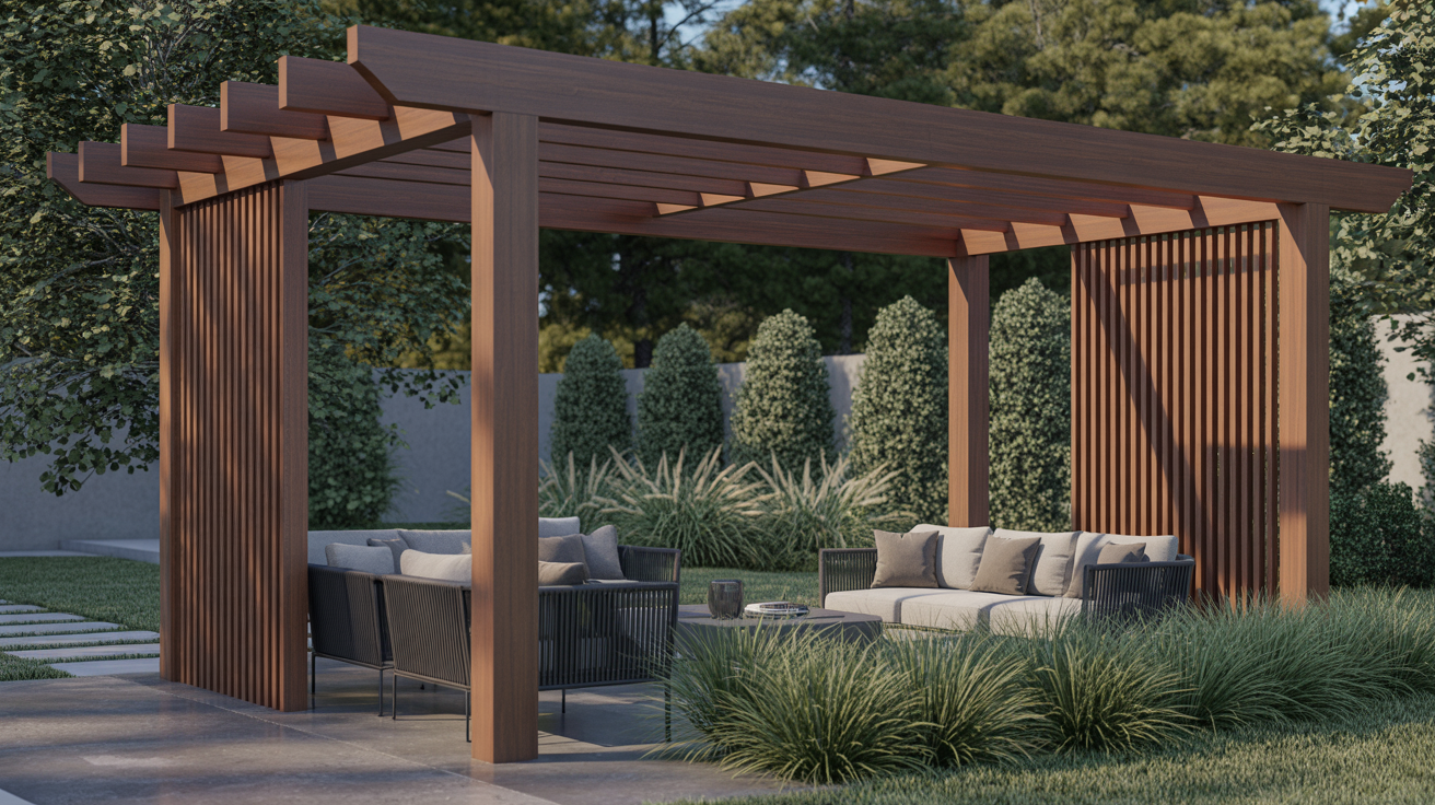 Pergola with Privacy Wall or Slatted Panels