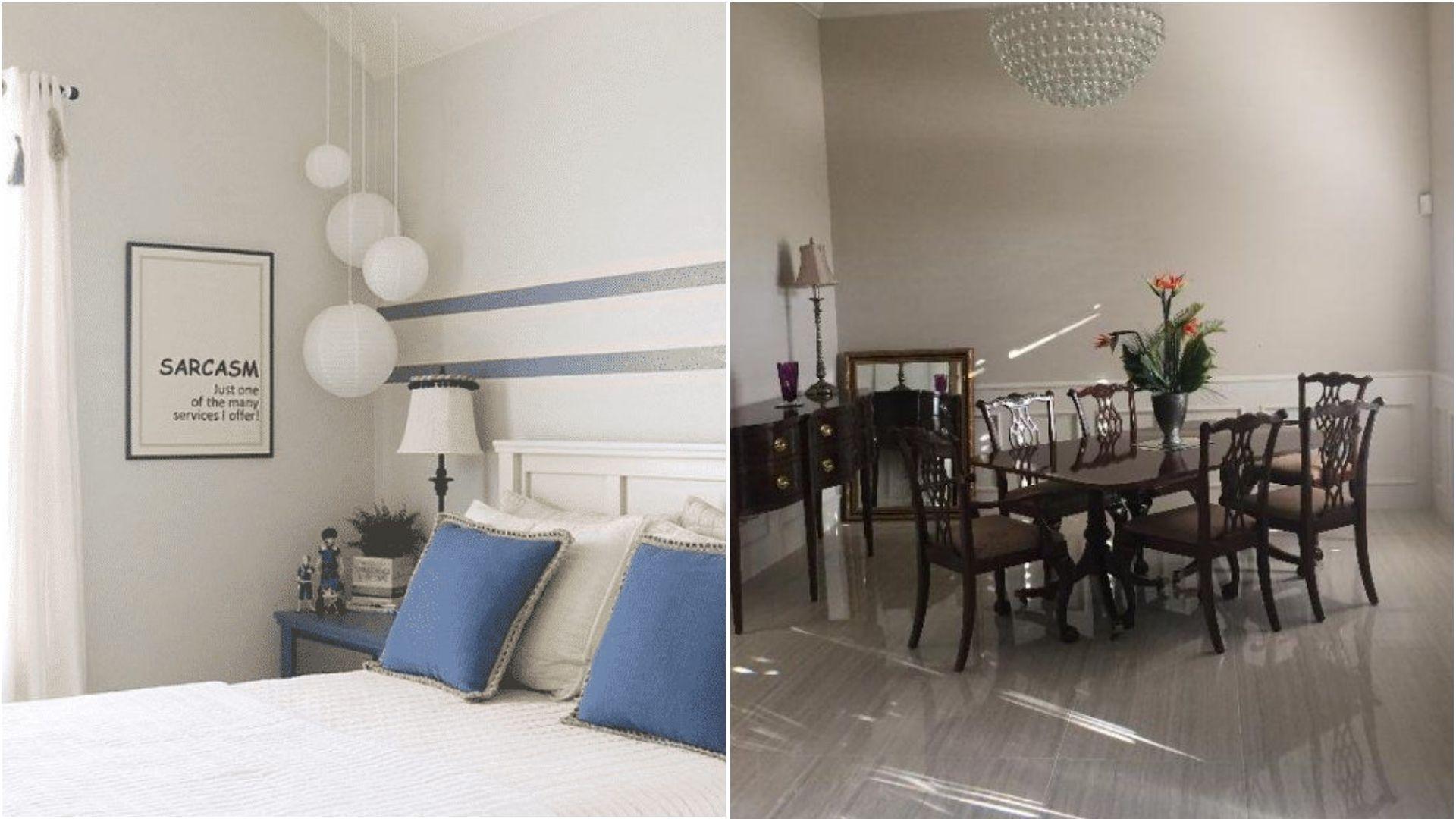Images depicting the layout and furnishings of a bedroom and a dining room.